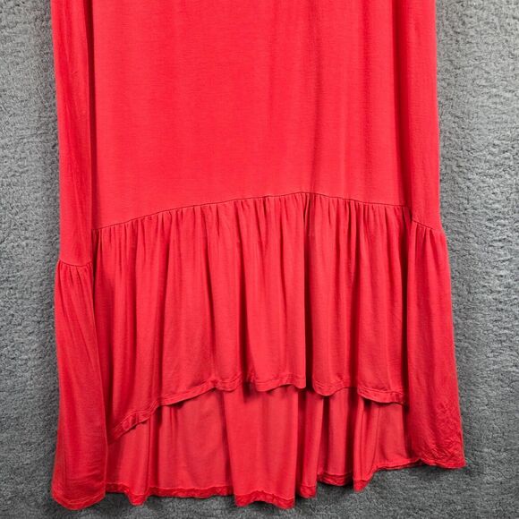 Womens A-line Skirt 1X Coral Red Asymmetrical Maxi High Waist Boho Flowy Chic - Picture 3 of 6